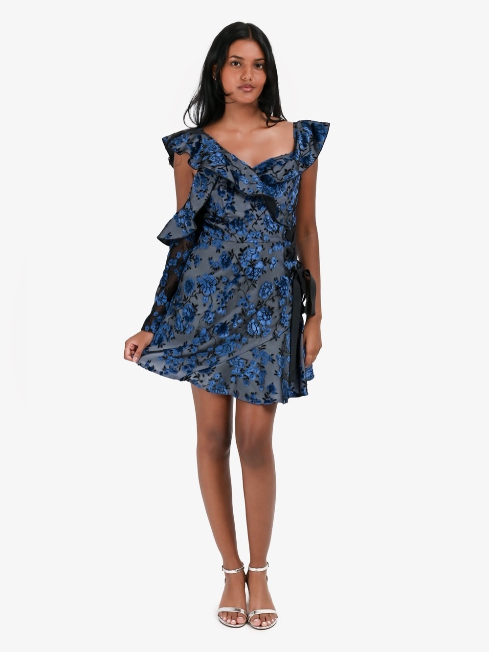 Self-Portrait / blue devore wrap mini dress